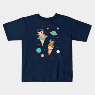 Cats Floating on Ice Cream in Space Kids T-Shirt